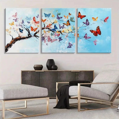 3pcs Butterfly Tree Blue Sky Colorful Perfect Wall Art Set Canvas Framed 40x60cm - High Quality Print 100% Australian Made Wall Canvas Ready to Hang