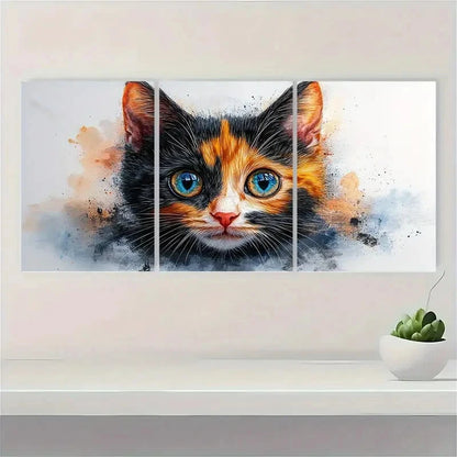 3pcs Calico Cat Cute Kitten Artwork Perfect Wall Art Set Canvas Framed 40x60cm - High Quality Print 100% Australian Made Wall Canvas Ready to Hang