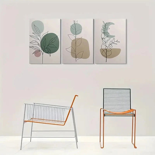 3pcs Minimalist Botanical Beige Leaves Metal Print Ready to Hang Art