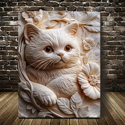 Scottish Fold Cat Among Heart Shaped Painting 40x60cm Metal Print Ready to Hang