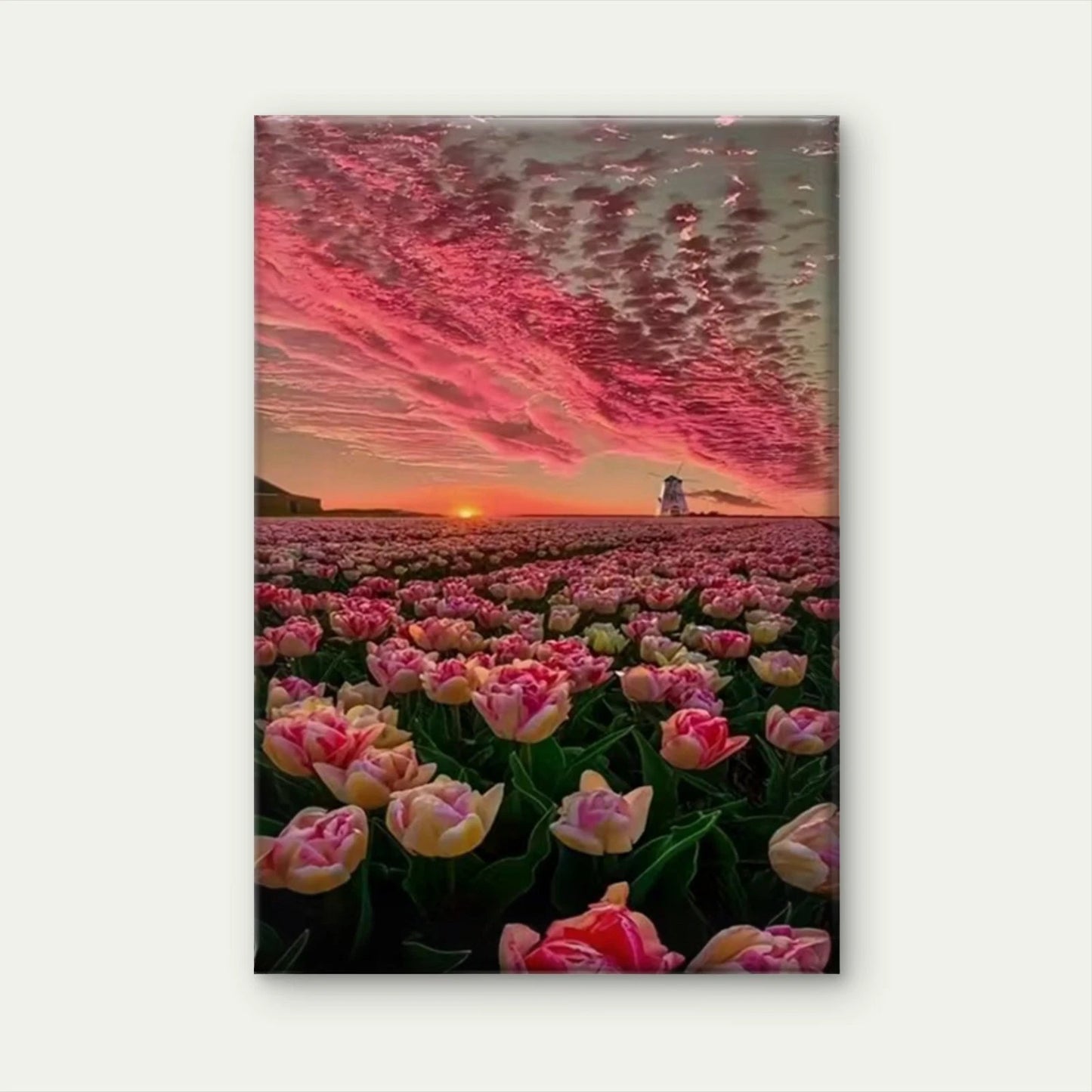 Vibrant Pink Tulips & Sunset Sky 60x90cm Metal Print Ready to Hang