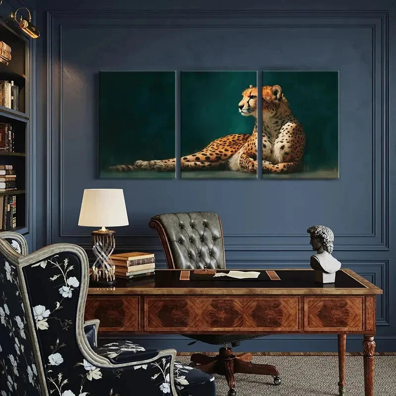 3pcs Artistic Cheetah Illustration Wildlife Art Metal Print Ready to Hang Art