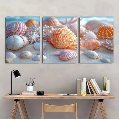 3pcs Coastal Shell Nautical Beach Scene Metal Print Ready to Hang Art