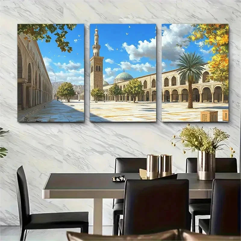 3pcs Damascus Scenic Mosque Décor Perfect Wall Art Set Canvas Framed 40x60cm - High Quality Print 100% Australian Made Wall Canvas Ready to Hang