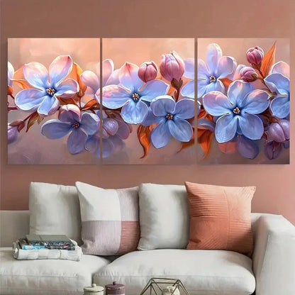 3pcs Vibrant Lilac Blossom Floral Illustration Metal Print Ready to Hang Art