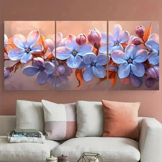 3pcs Vibrant Lilac Blossom Floral Illustration Metal Print Ready to Hang Art
