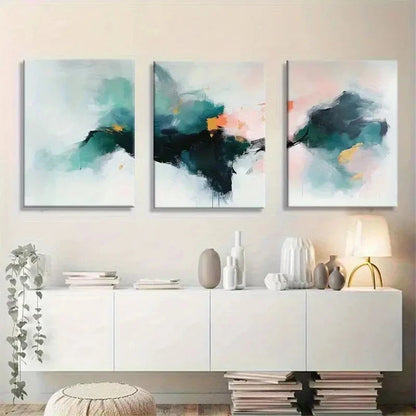 3pcs Minimalist Abstract Blue Coral Black Metal Print Ready to Hang Art