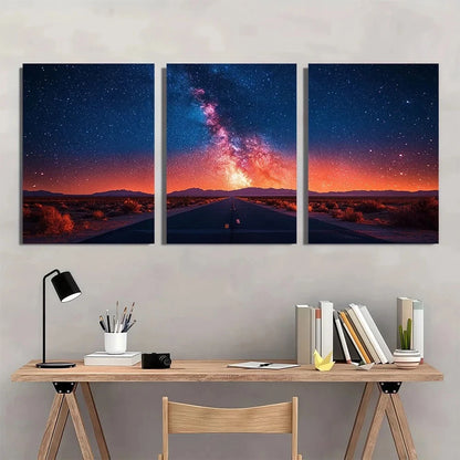 3pcs Starry Sky and Road Scenery Metal Print Ready to Hang Art