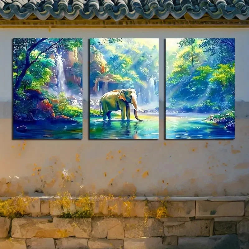 3pcs Elephant & Jungle Scenery Metal Print Ready to Hang Art
