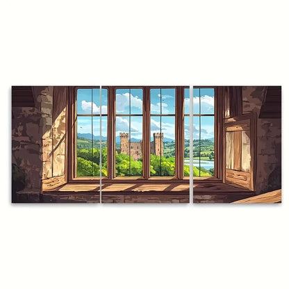 3pcs Window Illustration Welsh Heritage Motifs Metal Print Ready to Hang Art