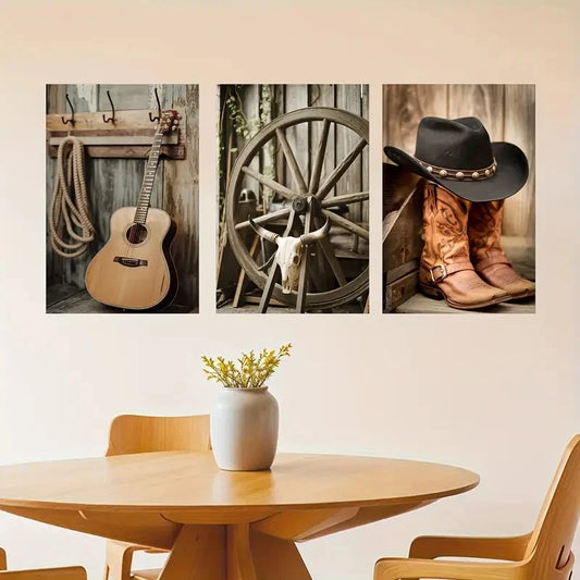 3pcs Cowboy Hat & Boots Metal Print Ready to Hang Art