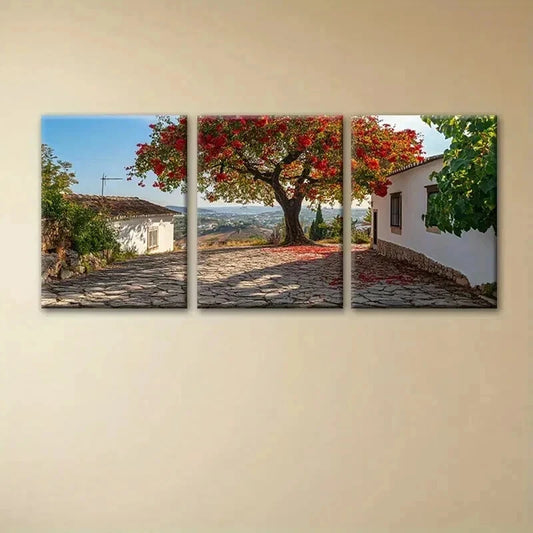 3pcs The Trees in the Yard Flowers Perfect Wall Art Set Canvas Framed 40x60cm - High Quality Print 100% Australian Made Wall Canvas Ready to Hang