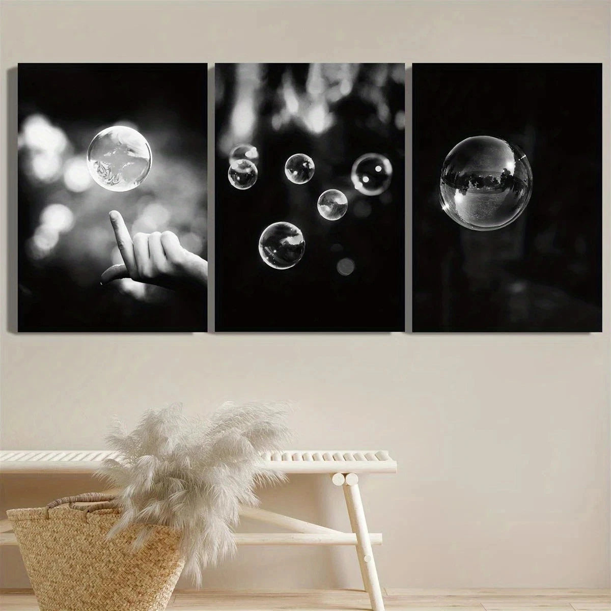 3pcs Abstract Bubble Black and White Metal Print Ready to Hang Art