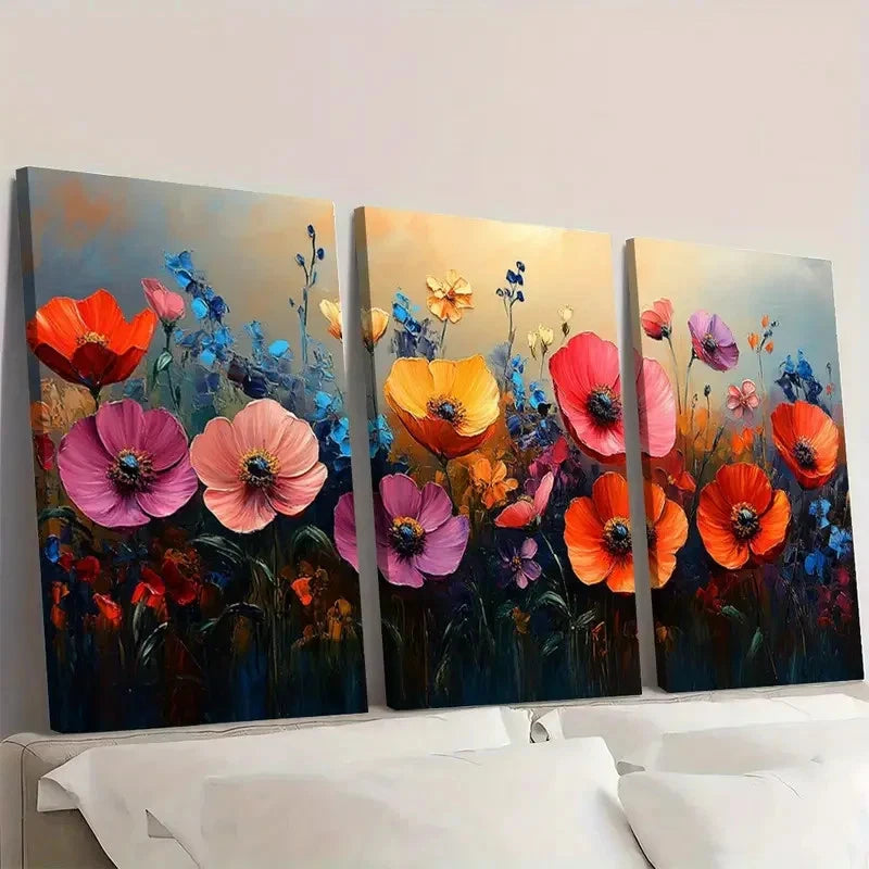 3pcs Original Floral Land  Colorful Bright ML  Wall Art Set Canvas Framed 50x70cm - High Quality Print 100% Australian Made Wall Canvas Ready to Hang
