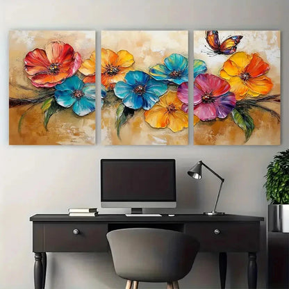 3pcs Elegant Impressionist Colorful Blossom Flower Metal Print Ready to Hang Art