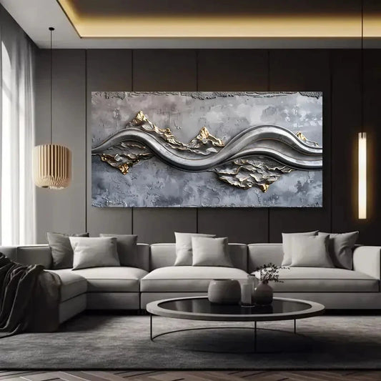 Minimalist Abstract Metallic Wall Art Canvas Office Home Room Framed 120x60cm