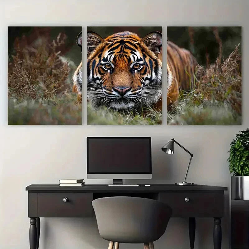 3pcs Majestic Tiger Vivid Wildlife Photography Metal Print Ready to Hang Art