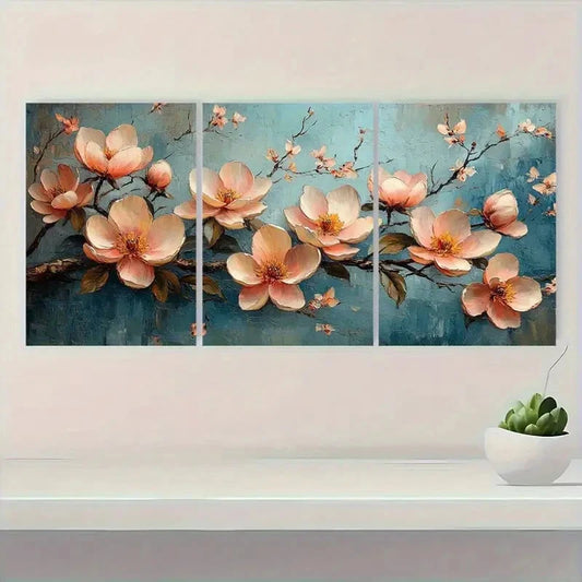 3pcs Peony Magnolia Landscape Painting Metal Print Ready to Hang Art