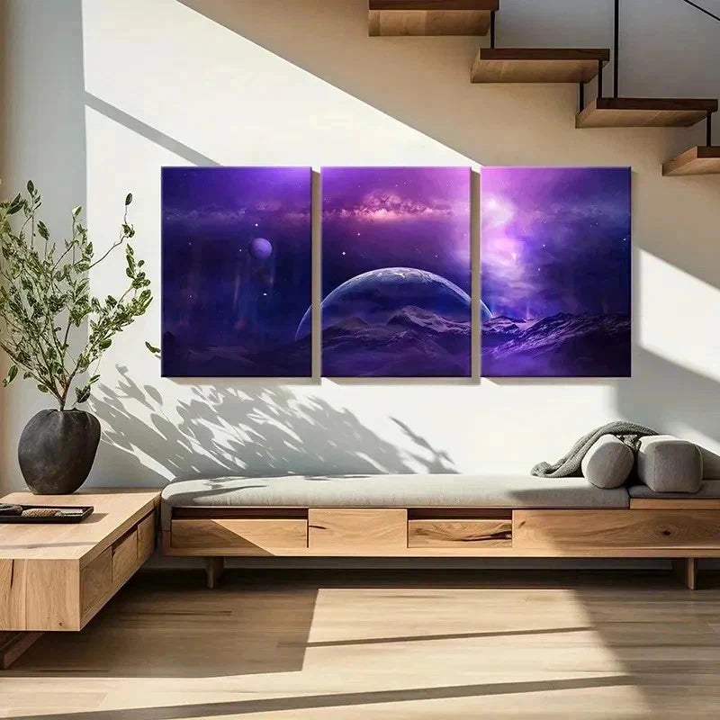 3pcs Space Purple Universe Dream Aesthetic Wall Art Set Canvas Framed 40x60cm - High Quality Print 100% Australian Made Wall Canvas Ready to Hang
