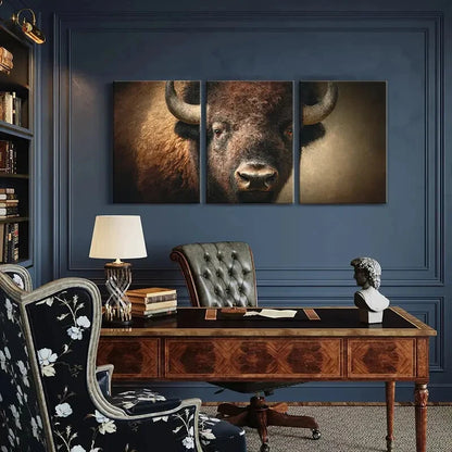 3pcs Artistic Bison Portrait Wildlife Art Metal Print Ready to Hang Art