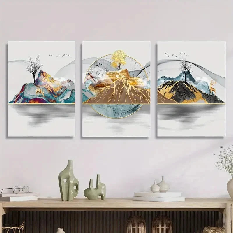 3pcs Money Tree, And Mountains, Designed Metal Print Ready to Hang Art