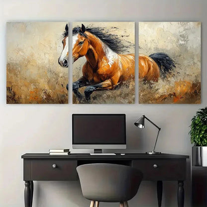 3pcs Horse Running Portrait Illustration Metal Print Ready to Hang Art