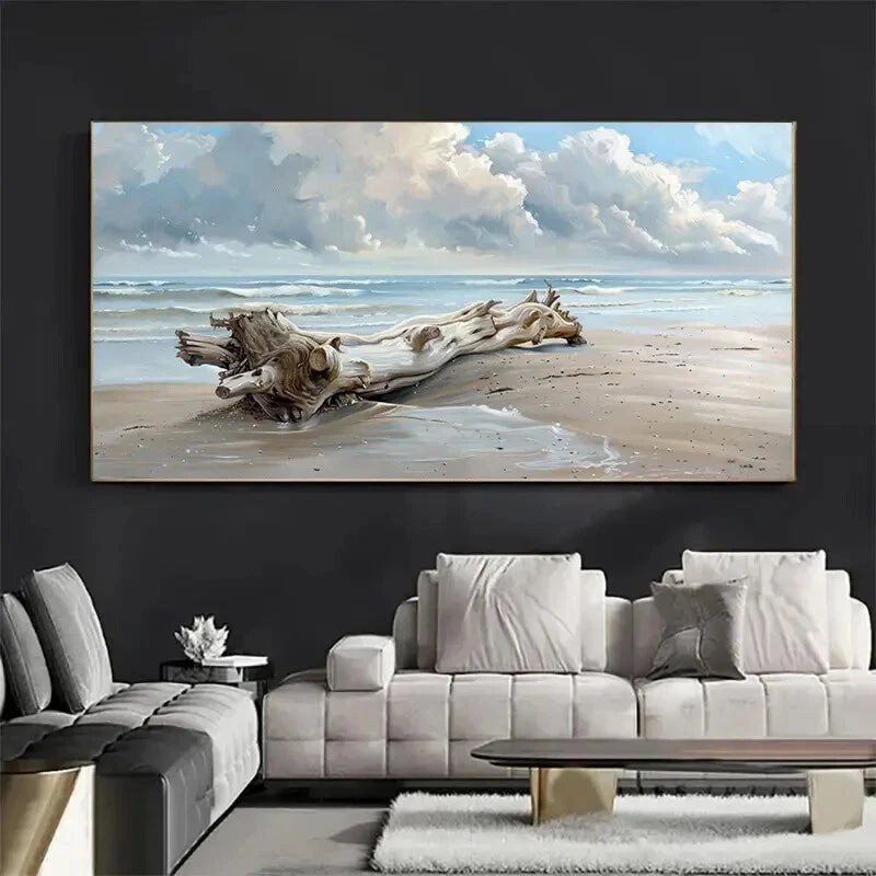 Blue Beach Wood Painting wall canvas office home room framed 120x60cm - Bella Home Decor