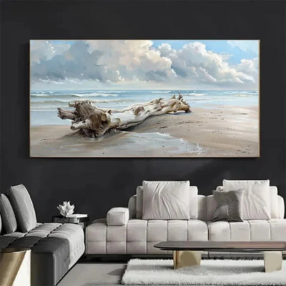 Blue Beach Wood Painting wall canvas office home room framed 120x60cm - Bella Home Decor