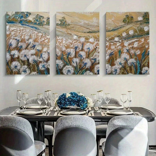 3pcs Blue White & Beige Tones Metal Print Ready to Hang Art