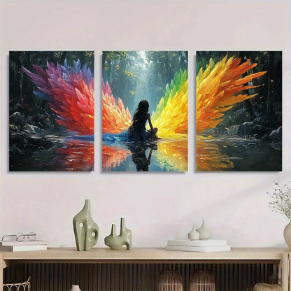 3pcs Fairy with Rainbow Colour Wings Metal Print Ready to Hang Art