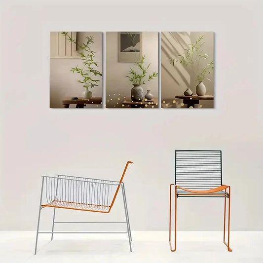 3pcs Bamboo Plant Green Leaves Botanical Metal Print Ready to Hang Art