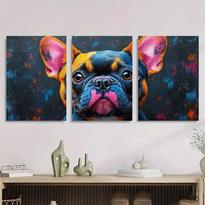 3pcs French Bulldog Colourful Modern Metal Print Ready to Hang Art