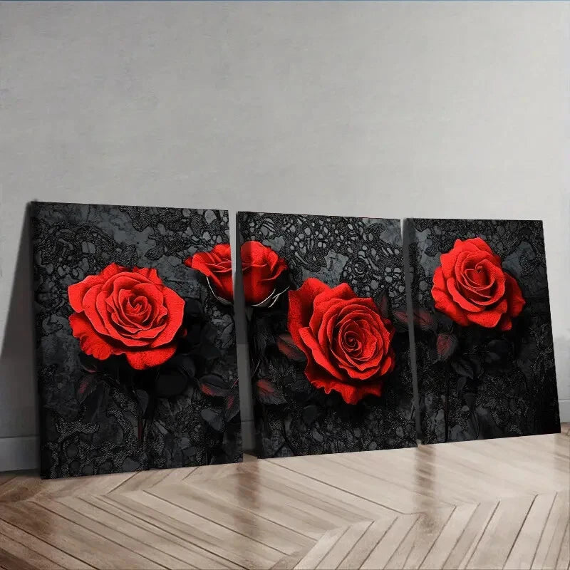 3pcs Gothic red rose Wall Art Set Canvas Framed 40x60cm - High Quality