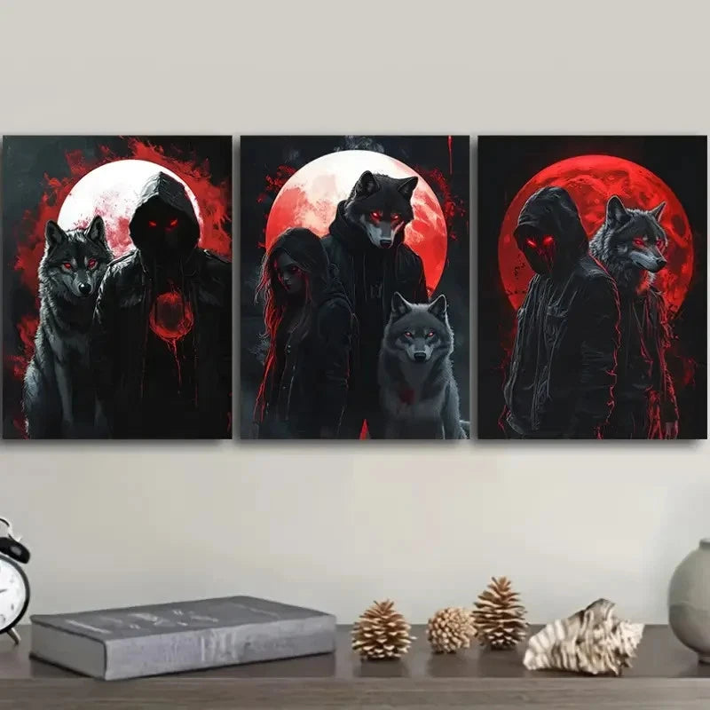 3pcs Mystical Boy & Wolves Designs Metal Print Ready to Hang Art