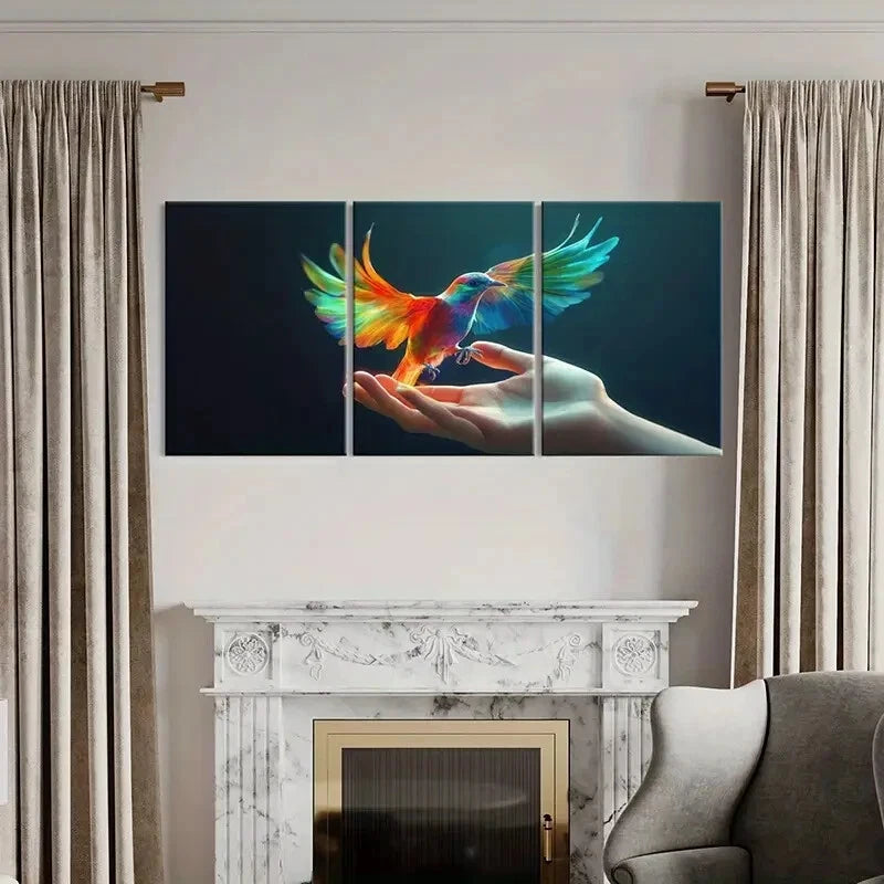 3pcs Colorful Hummingbird Human Hand Animal Art Metal Print Ready to Hang Art