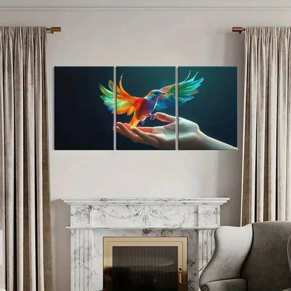 3pcs Colorful Hummingbird Human Hand Animal Art Metal Print Ready to Hang Art