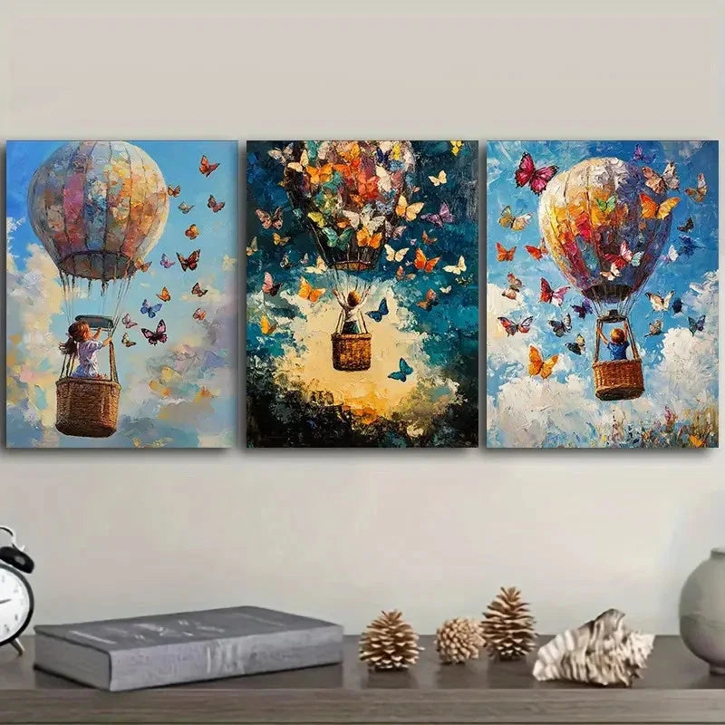 3pcs Little Boys Balloons and Butterflies Metal Print Ready to Hang Art