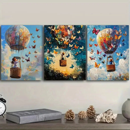 3pcs Little Boys Balloons and Butterflies Metal Print Ready to Hang Art