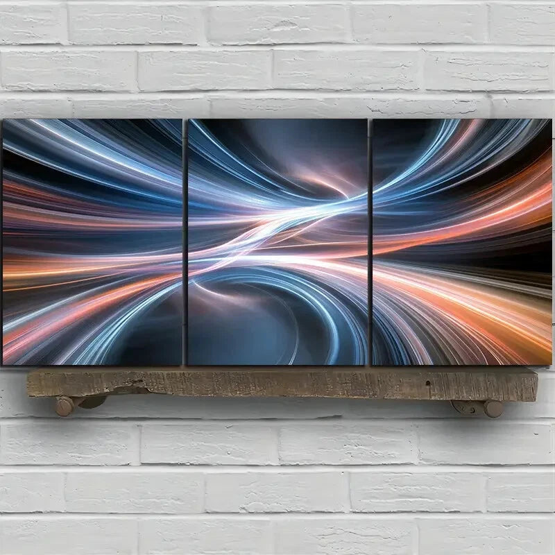 3pcs Beautiful Golden Blue Lines Metal Print Ready to Hang Art