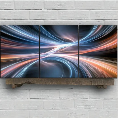 3pcs Beautiful Golden Blue Lines Metal Print Ready to Hang Art