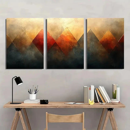 3pcs Abstract Geometric Wall Art Prints Metal Print Ready to Hang Art