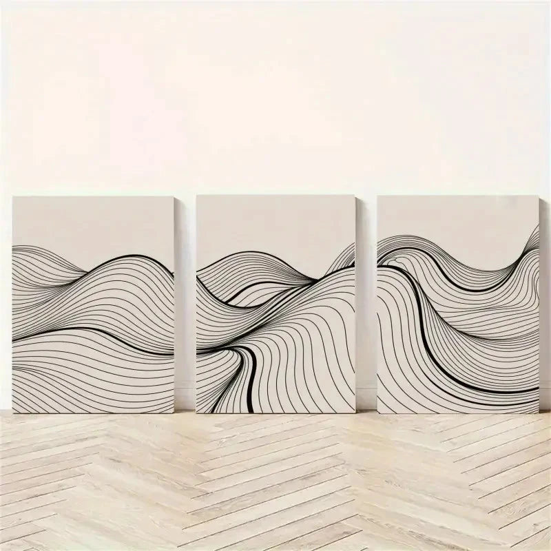 3pcs Abstract Black & White Wave Metal Print Ready to Hang Art