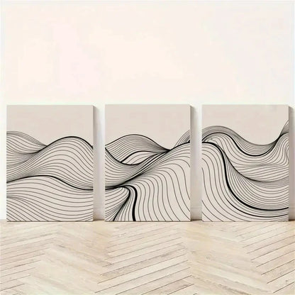 3pcs Abstract Black & White Wave Metal Print Ready to Hang Art