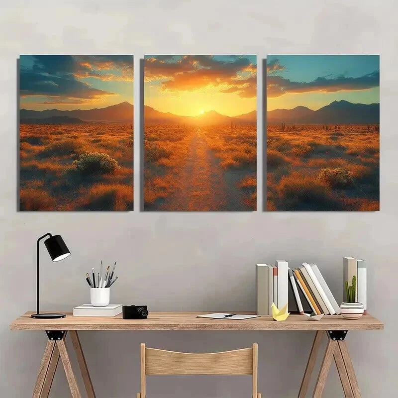 3pcs Cactus & Mountain Ranges Landscape Wall Art Set Canvas Framed 40x60cm - High Quality Print 100% Australian Made Wall Canvas Ready to Hang