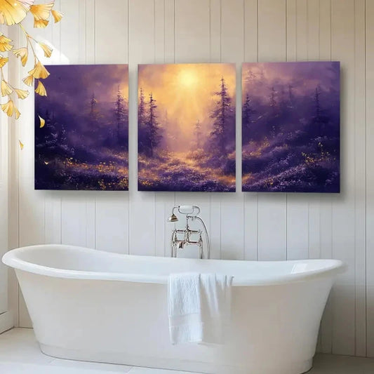 3pcs Dreamy Landscape with Golden Sun Metal Print Ready to Hang Art