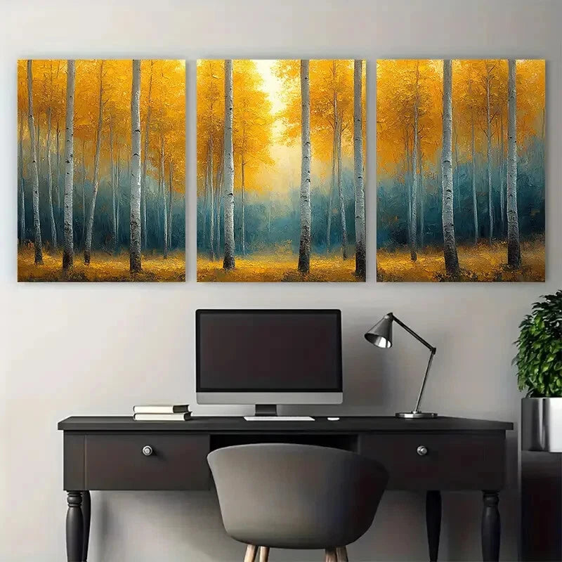 3pcs Vibrant Spring Birch Trees Aspen Forest Metal Print Ready to Hang Art