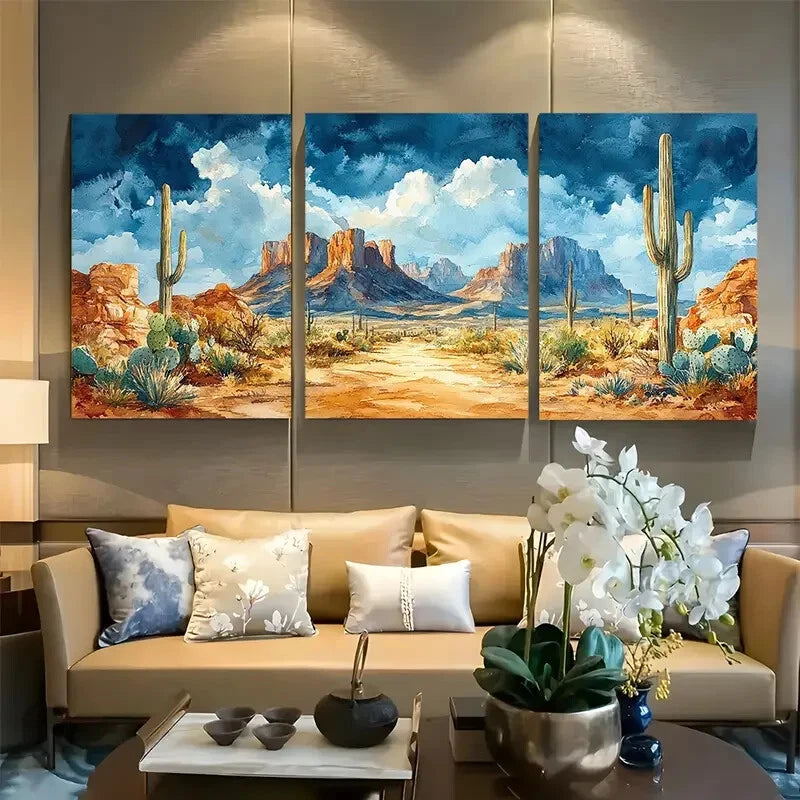 3pcs Arizona Desert Landscape with Cacti Metal Print Ready to Hang Art