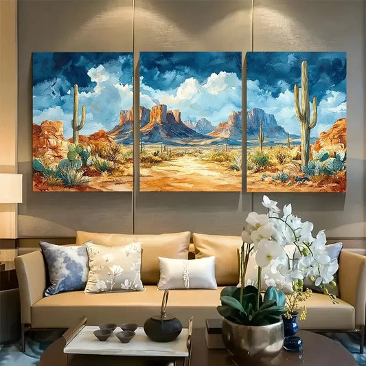3pcs Arizona Desert Landscape with Cacti Metal Print Ready to Hang Art