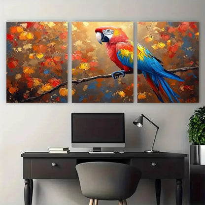 3pcs Macaw Parrot Painting Animal Illustration Wall Art Set Canvas Framed 60x90cm - High Quality Print 100% Australian Made Wall Canvas Ready to Hang