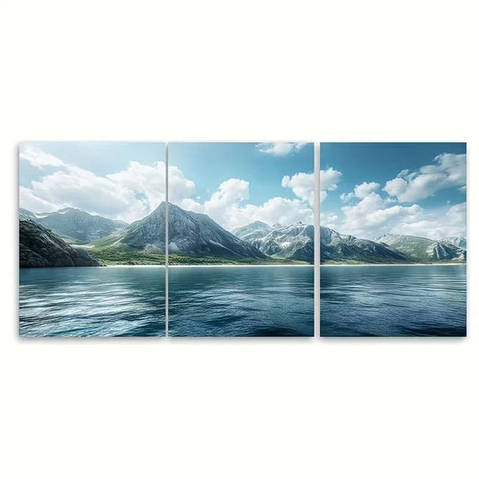 3pcs Stunning Mountains & Water Scene Metal Print Ready to Hang Art